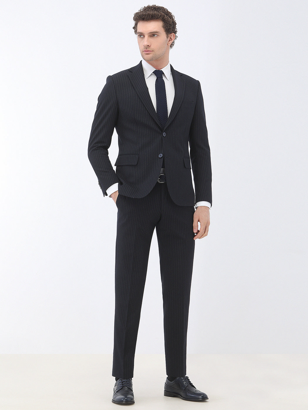 Lacivert Çizgili Modern Fit Takım Elbise