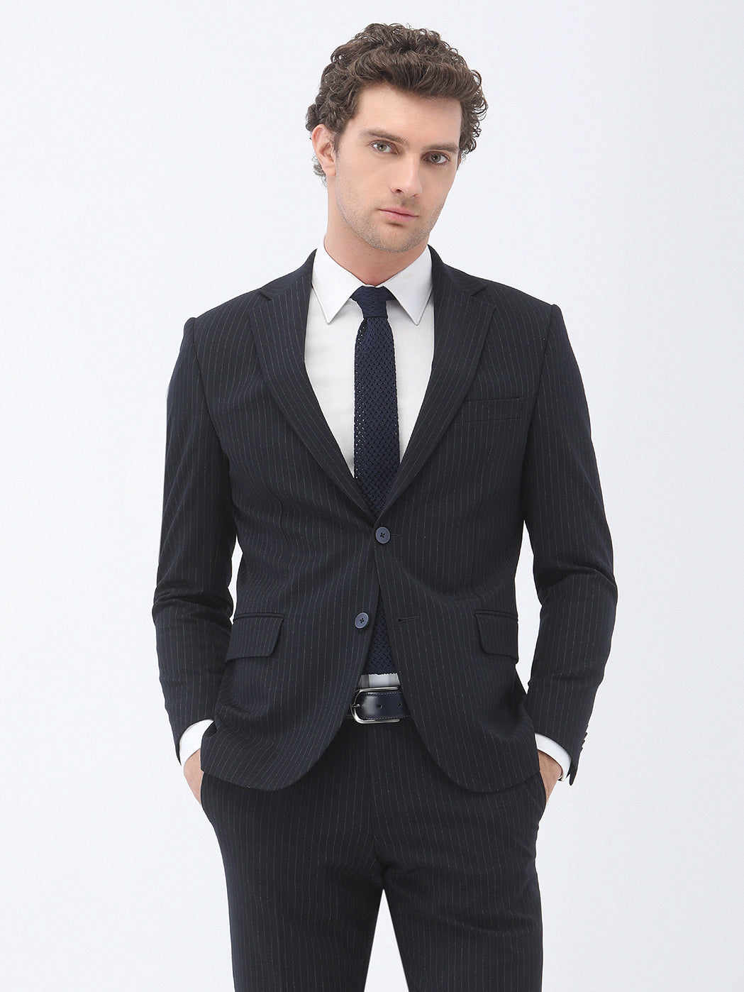 Lacivert Çizgili Modern Fit Takım Elbise
