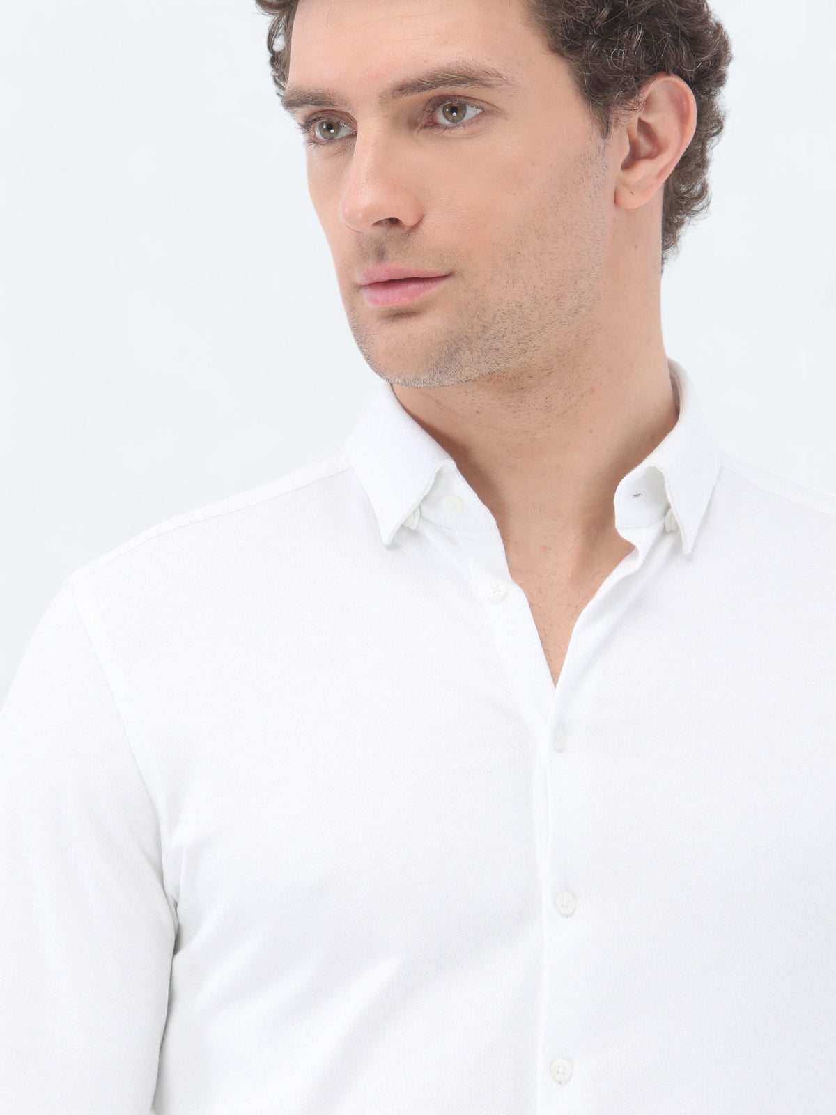 Beyaz Slim Fit Uzun Casual %100 Pamuk Gömlek
