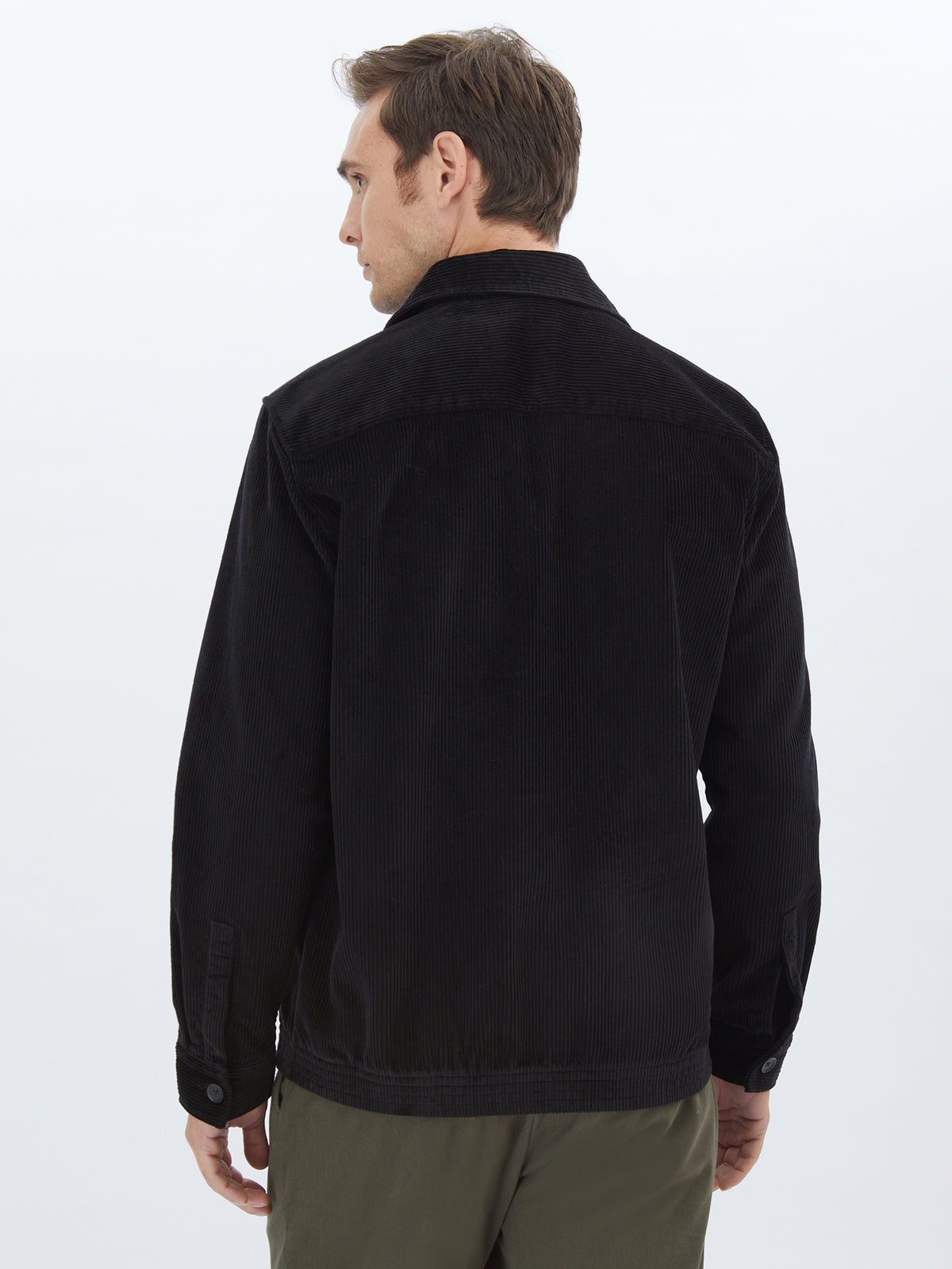 Siyah Regular Fit Uzun Dokuma %100 Pamuk Overshirt
