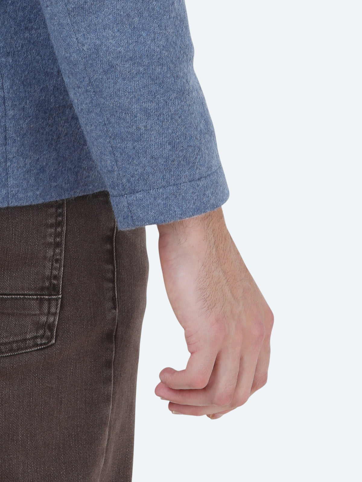 Mavi Düz Modern Fit Yün Karışımlı Örme Ceket