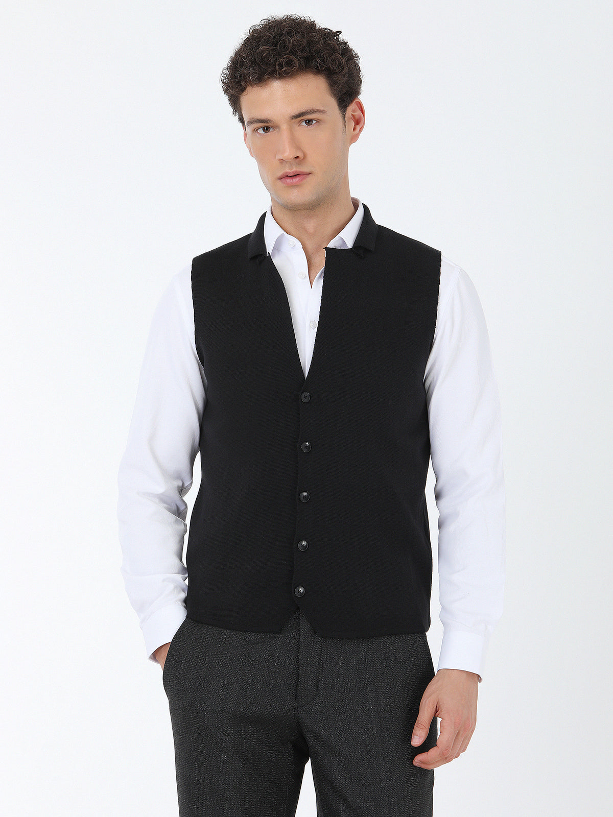 Siyah Regular Fit Casual Örme Triko Yelek