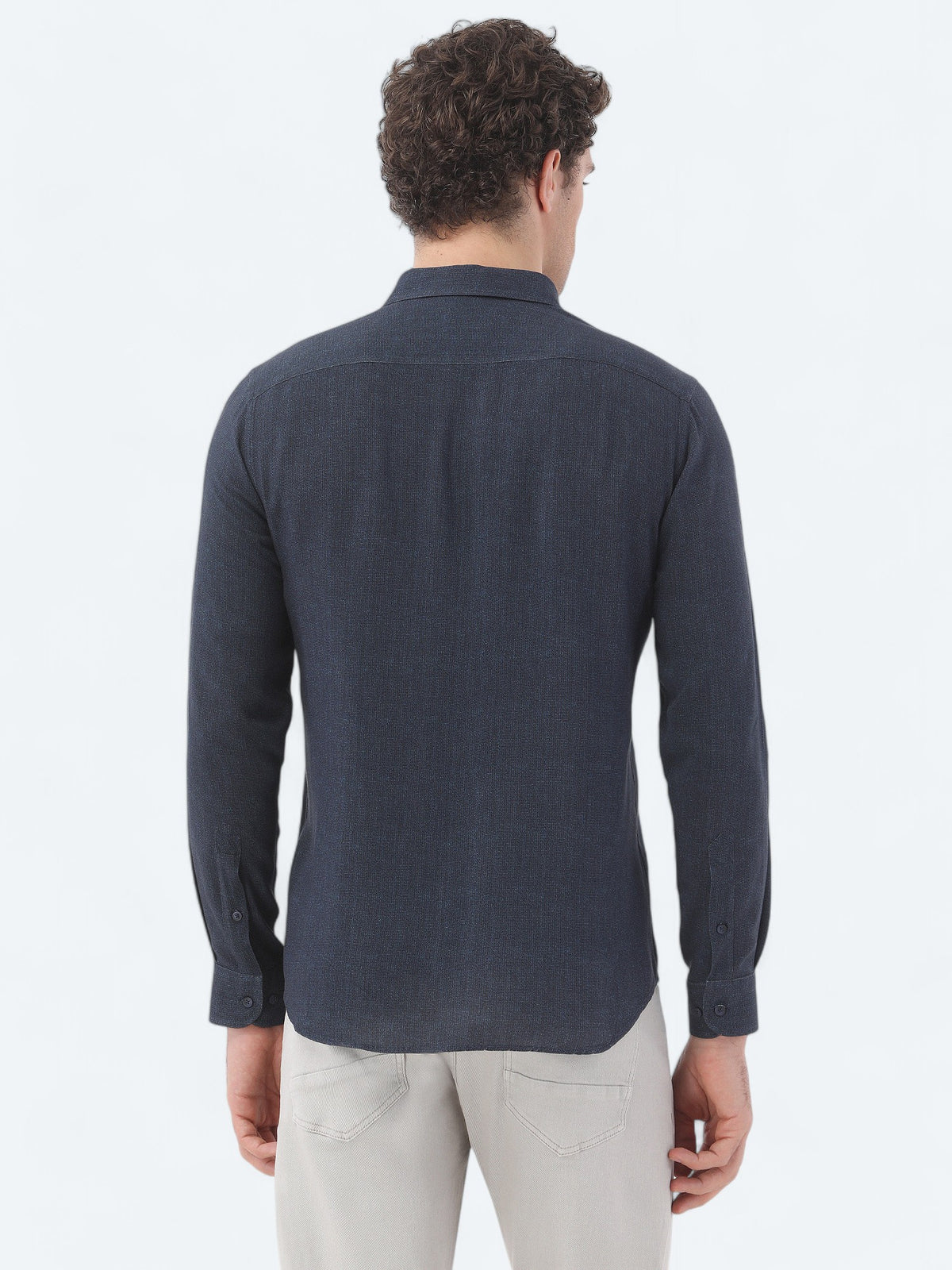 Lacivert Baskılı Regular Fit Uzun Dokuma Casual Gömlek