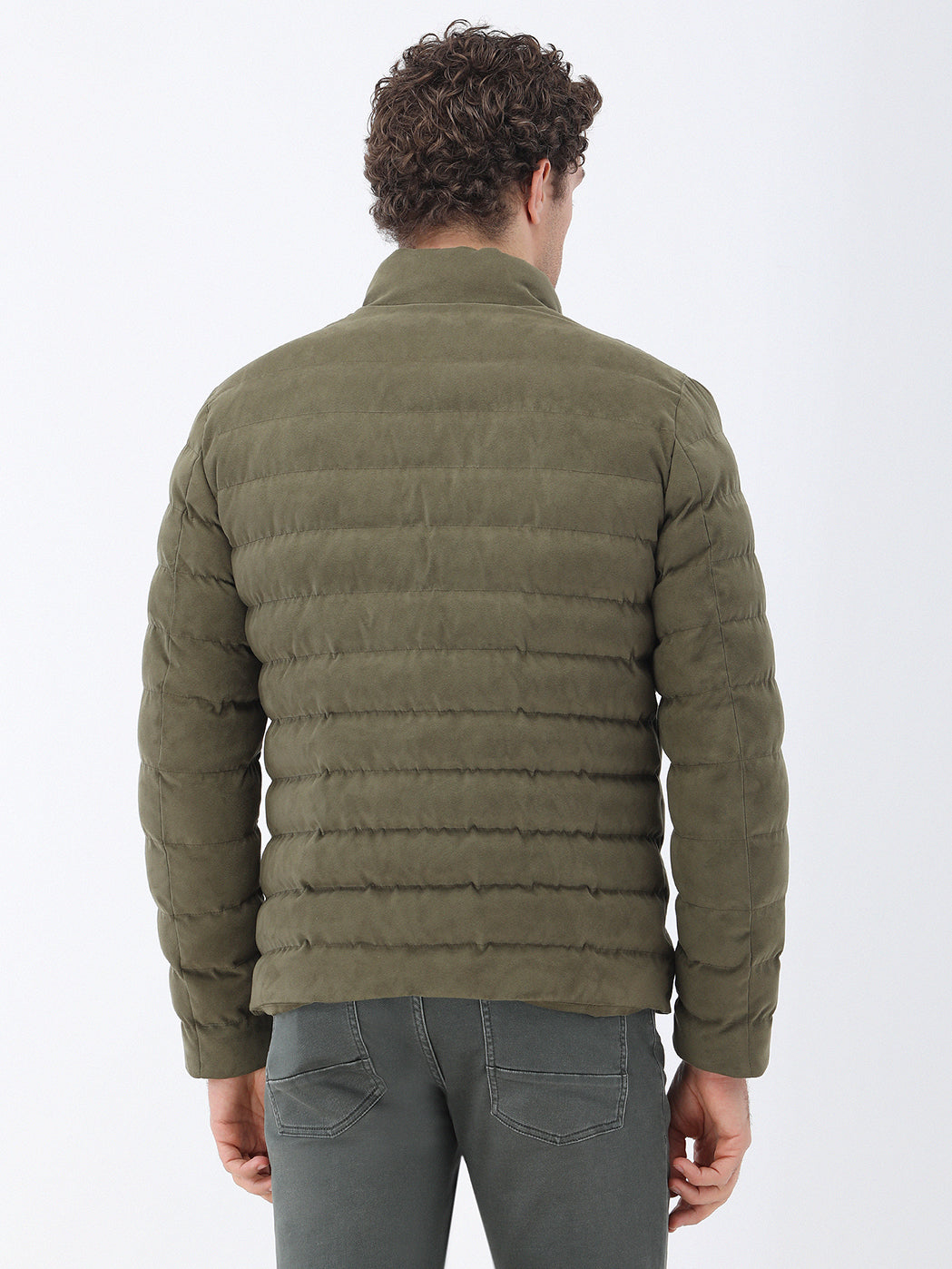 Açık Haki Regular Fit Dik Yaka Casual Dokuma Mont