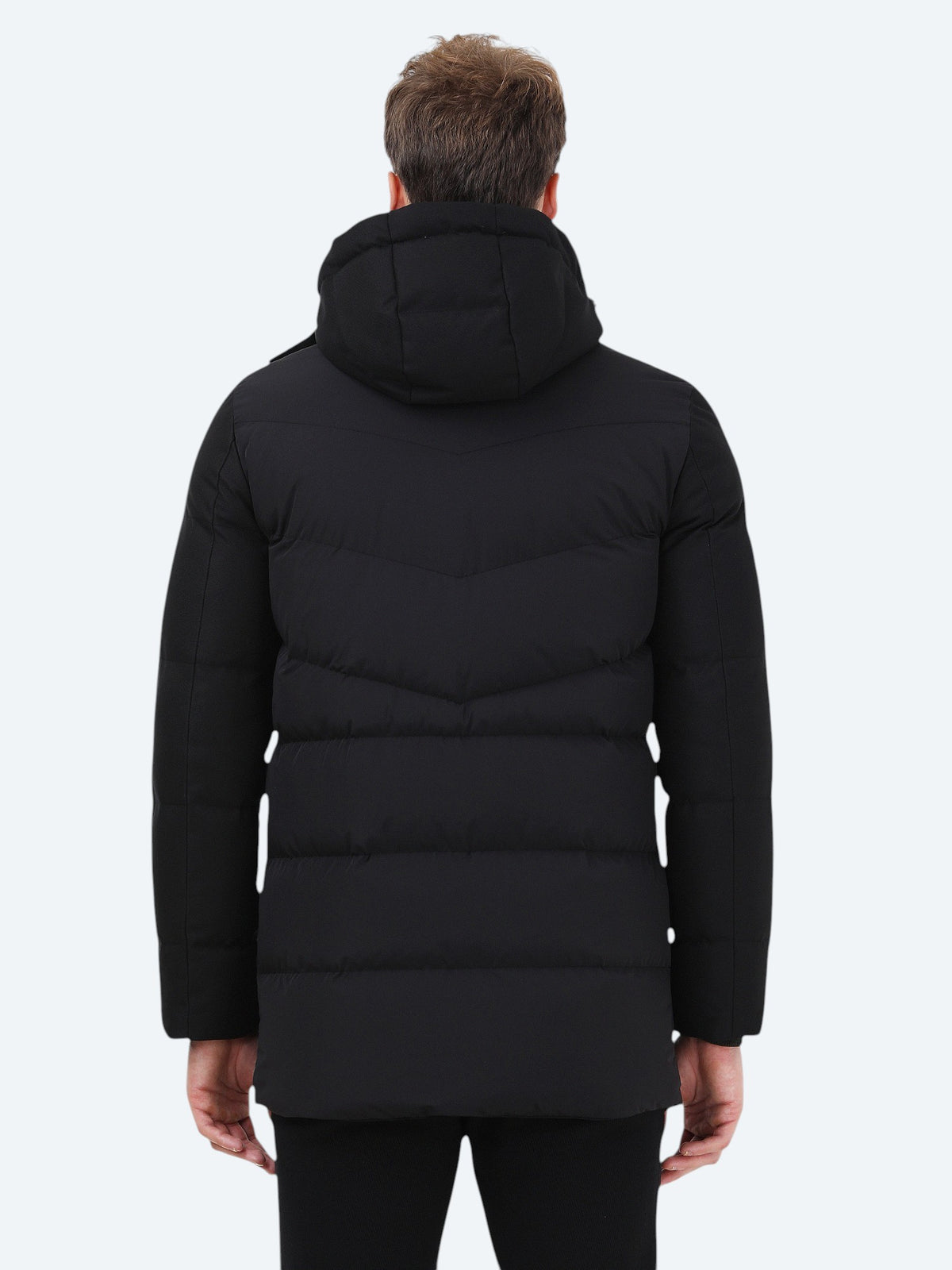 Siyah Regular Fit Kapüşonlu Casual Dokuma Kaban