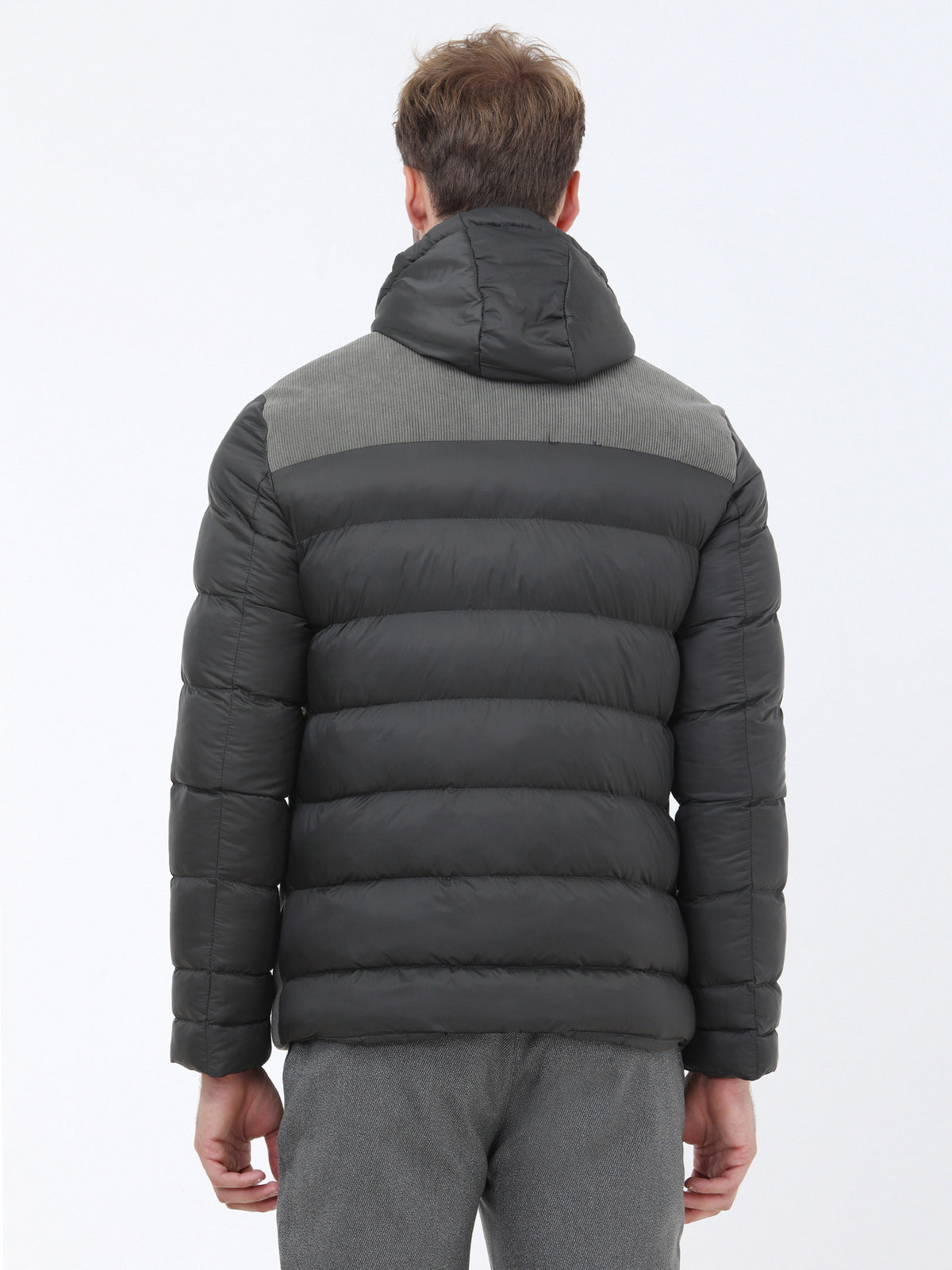 Haki Regular Fit Kapüşonlu Casual Dokuma Mont