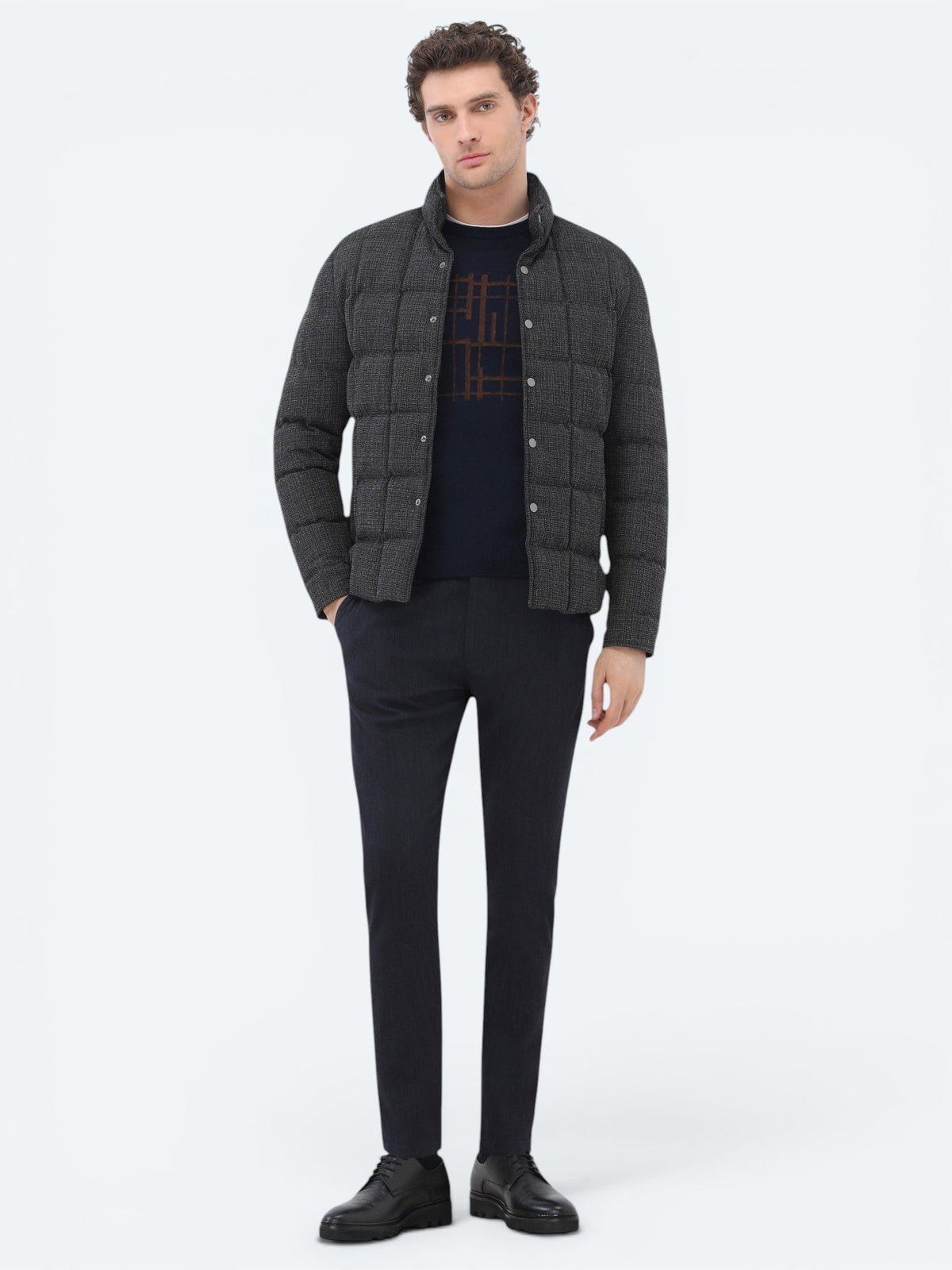 Antrasit Regular Fit Dik Yaka Casual Dokuma Mont