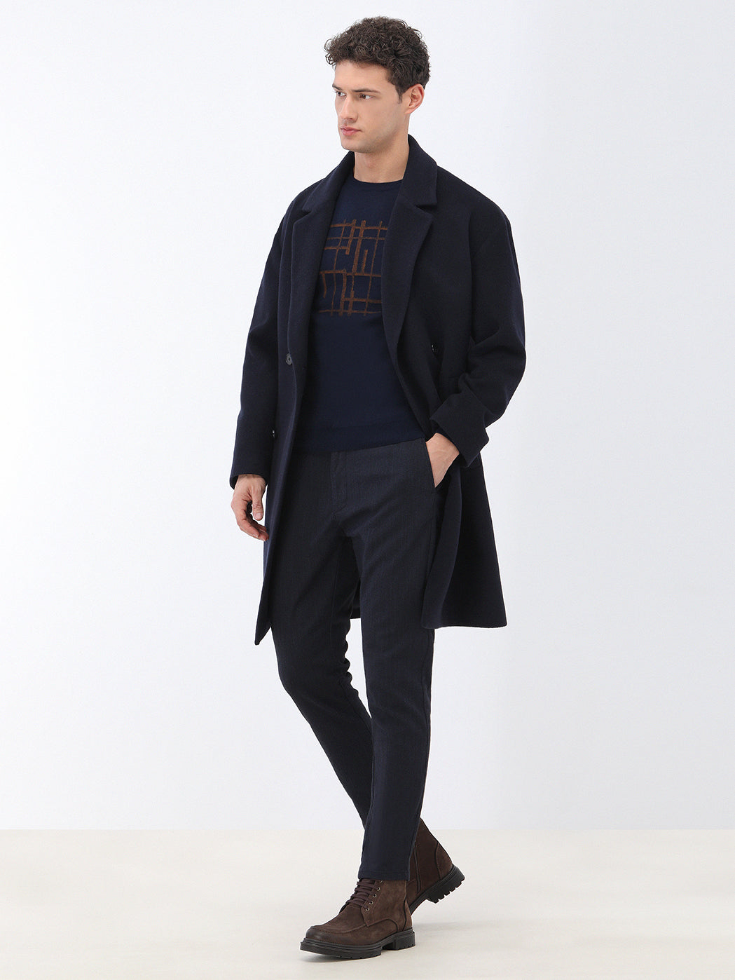 Lacivert Regular Fit Kruvaze Yaka Casual Örme Palto