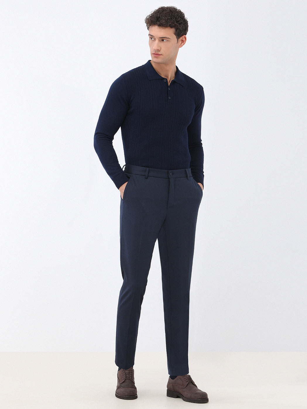 Lacivert Slim Fit Örme Takım Elbise