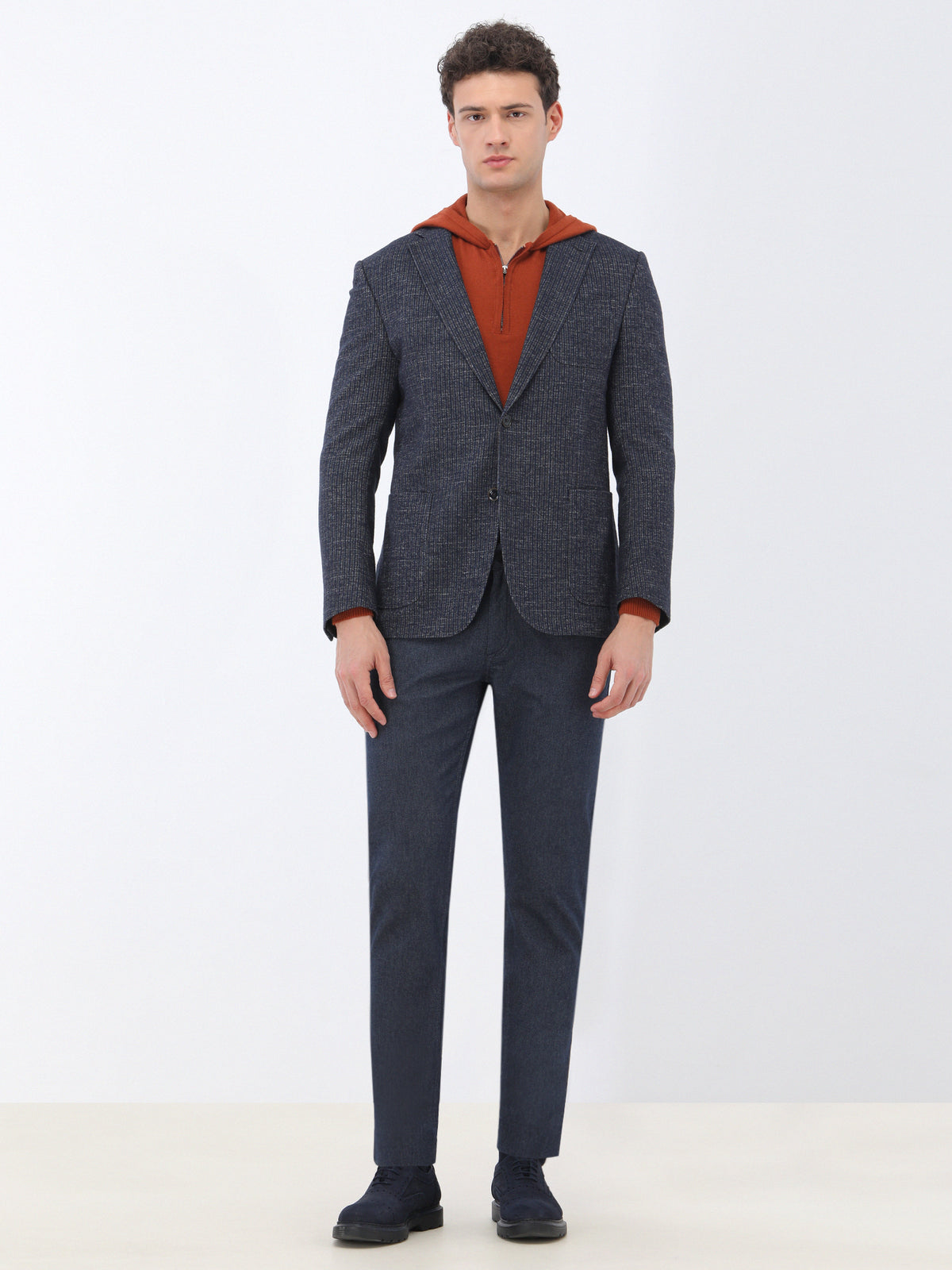 Lacivert Dokuma Slim Fit Casual Pamuk Karışımlı Pantolon