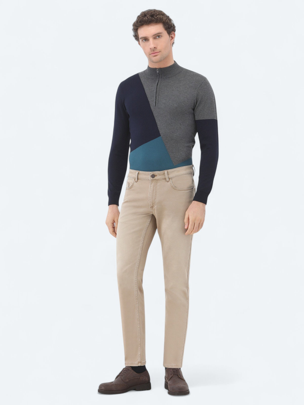 Deve Tüyü Slim Fit Denim Pamuk Karışımlı Pantolon
