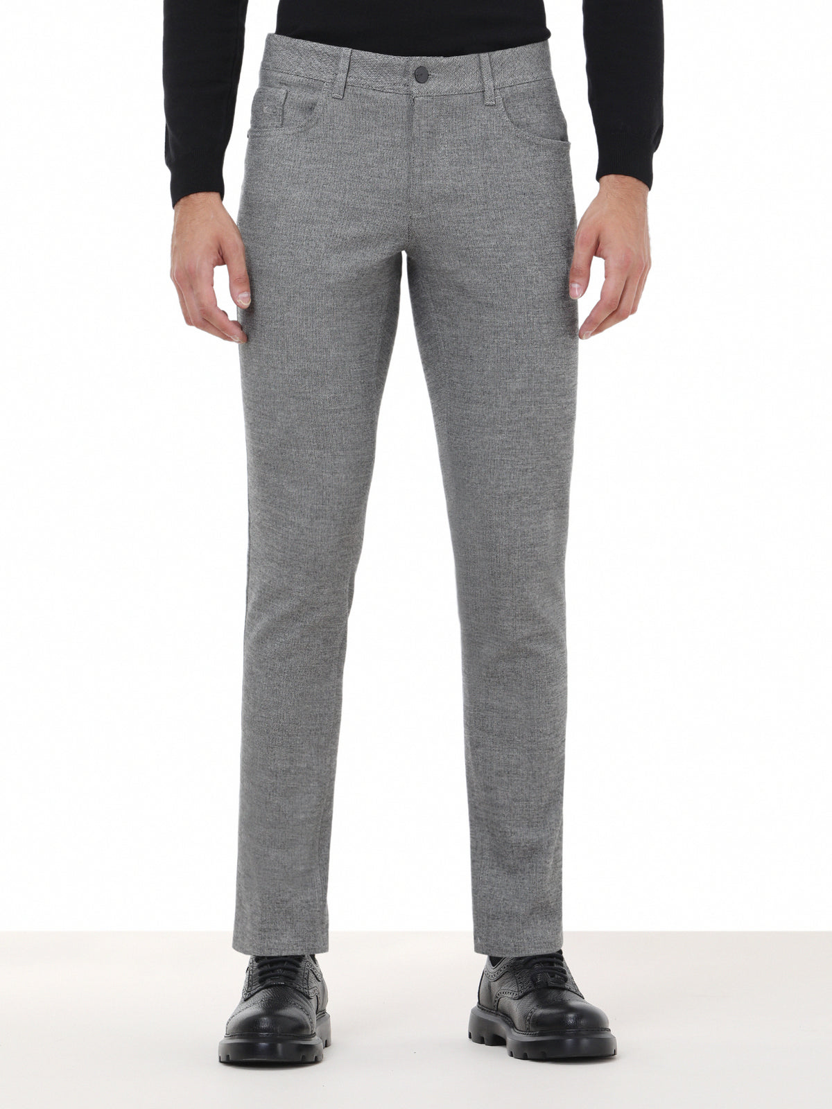 Siyah Çizgili Dokuma Slim Fit Casual Pamuk Karışımlı Pantolon