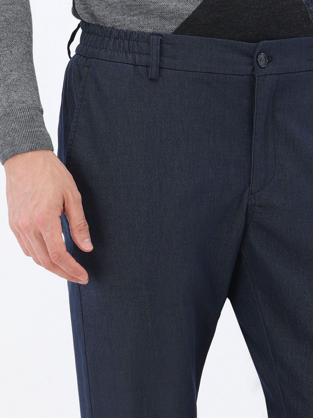 Lacivert Dokuma Jogging Fit Casual Pamuk Karışımlı Pantolon