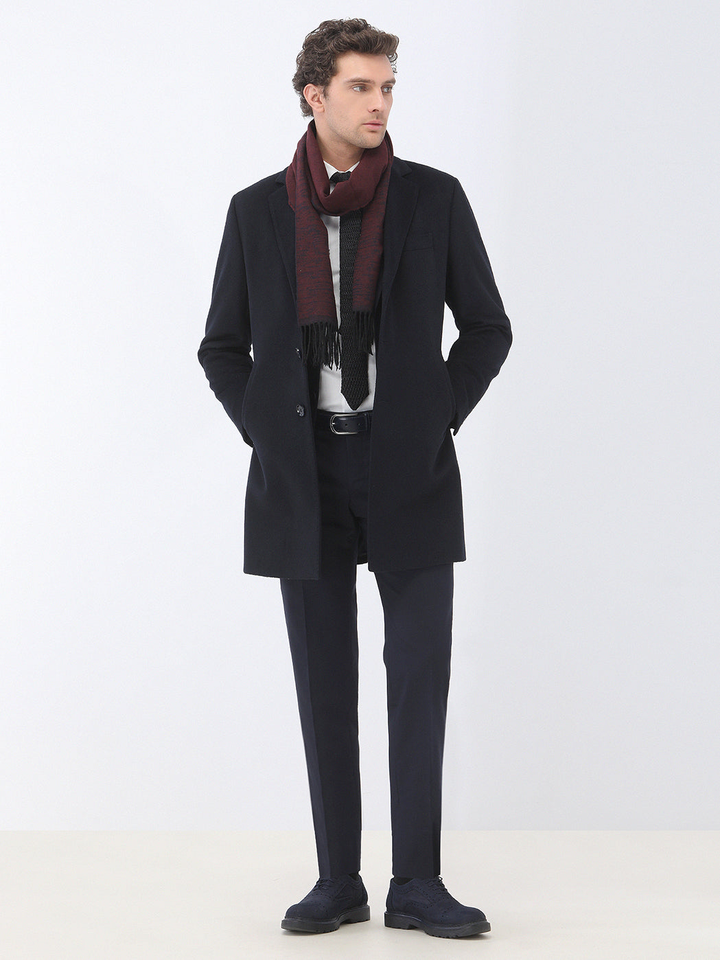 Lacivert Düz Modern Fit Yün Karışımlı Takım Elbise