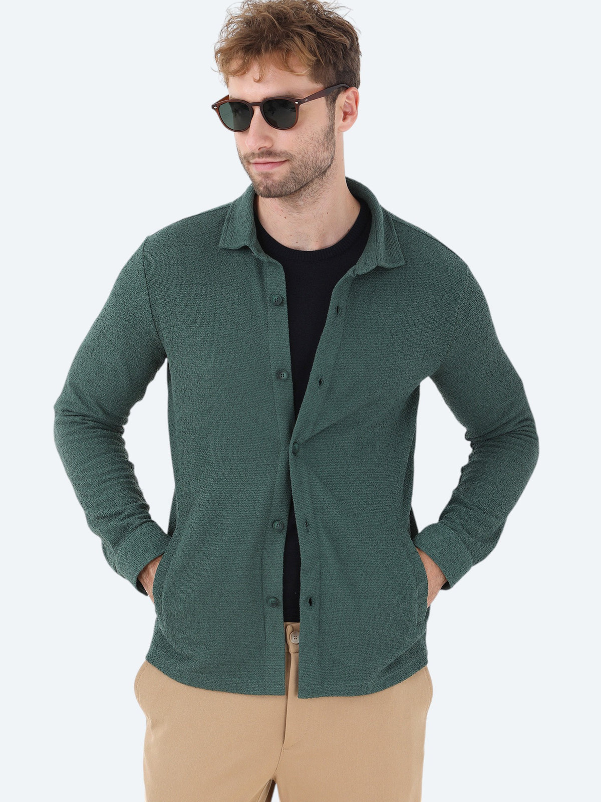 Yeşil Regular Fit Uzun Overshırt
