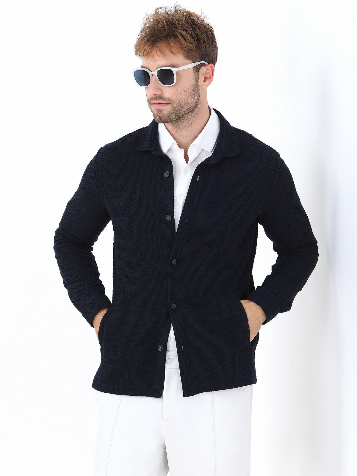 Lacivert Regular Fit Uzun Overshirt