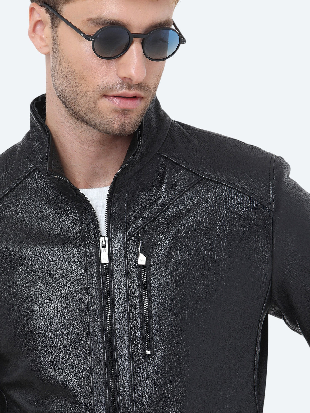 Siyah Regular Fit Kapüşonlu Smart Casual Koyun Derisi Deri Mont