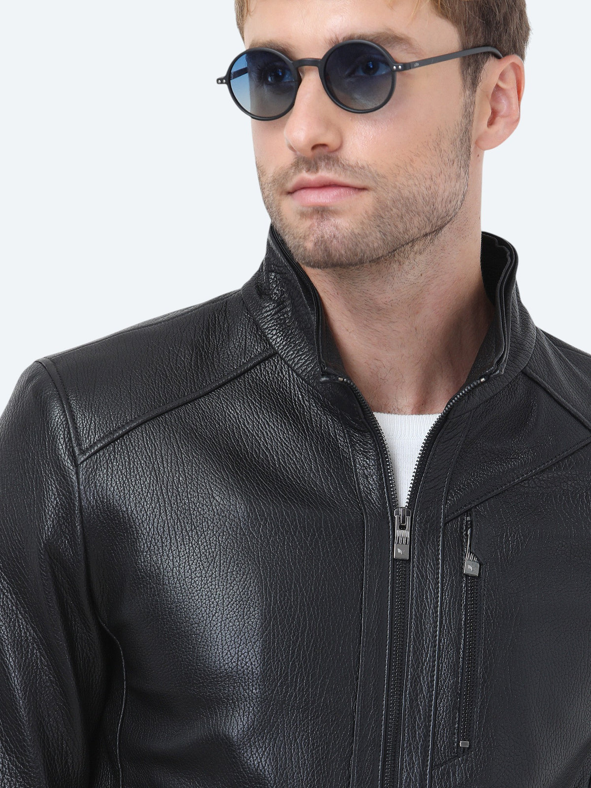 Siyah Regular Fit Kapüşonlu Smart Casual Koyun Derisi Deri Mont