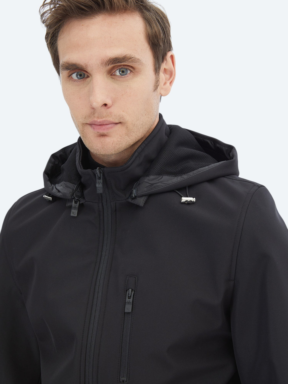 Siyah Regular Fit Kapüşonlu Casual Dokuma Mont