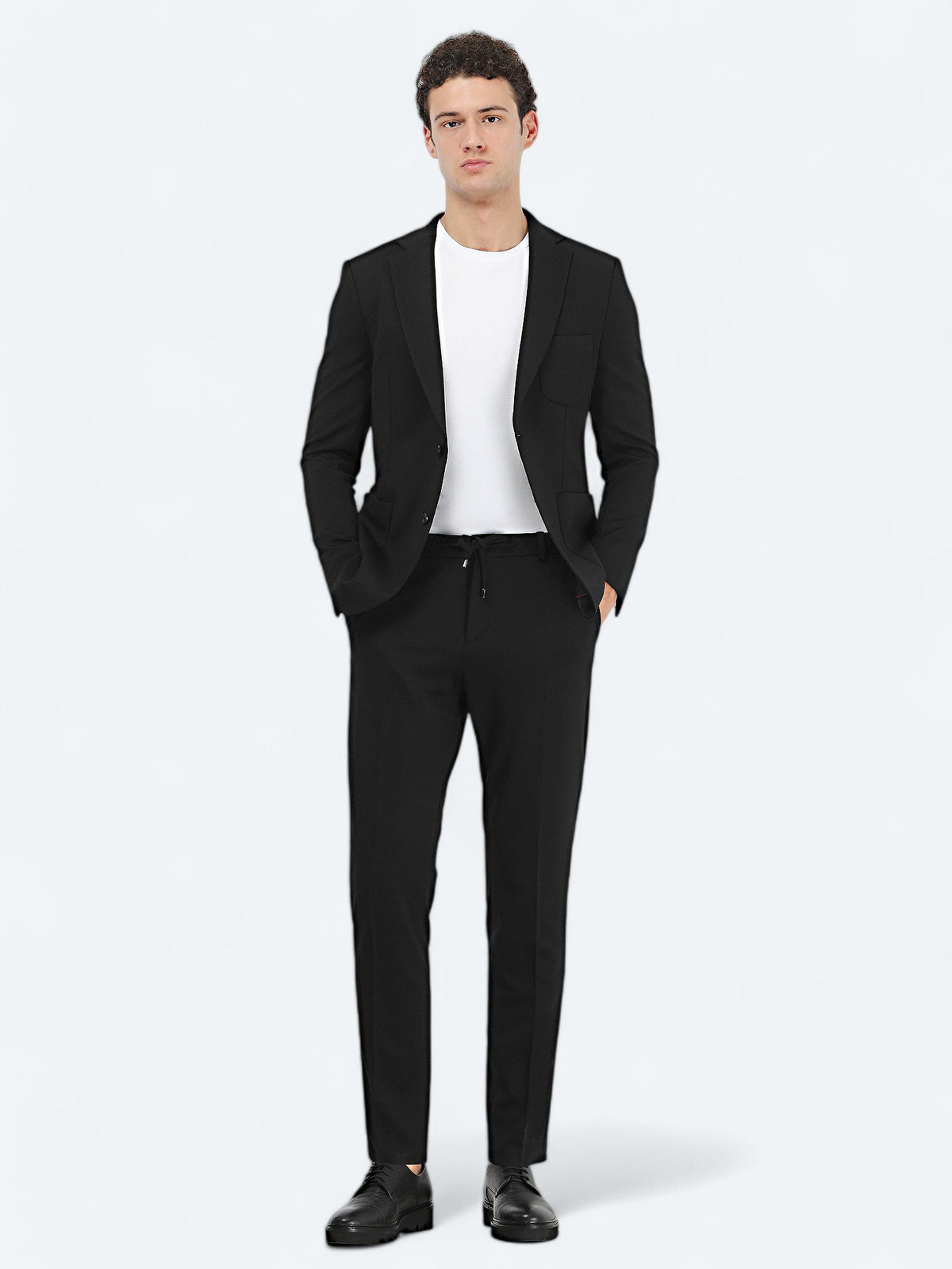 Siyah Düz Slim Fit Örme Takım Elbise