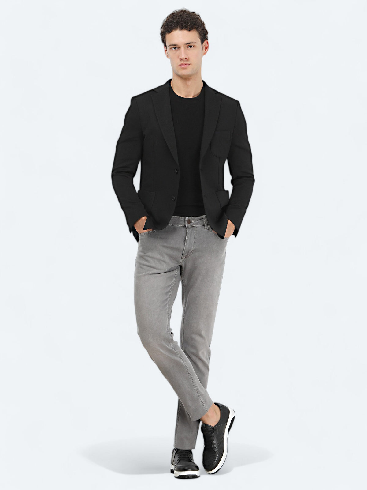 Siyah Düz Slim Fit Örme Takım Elbise
