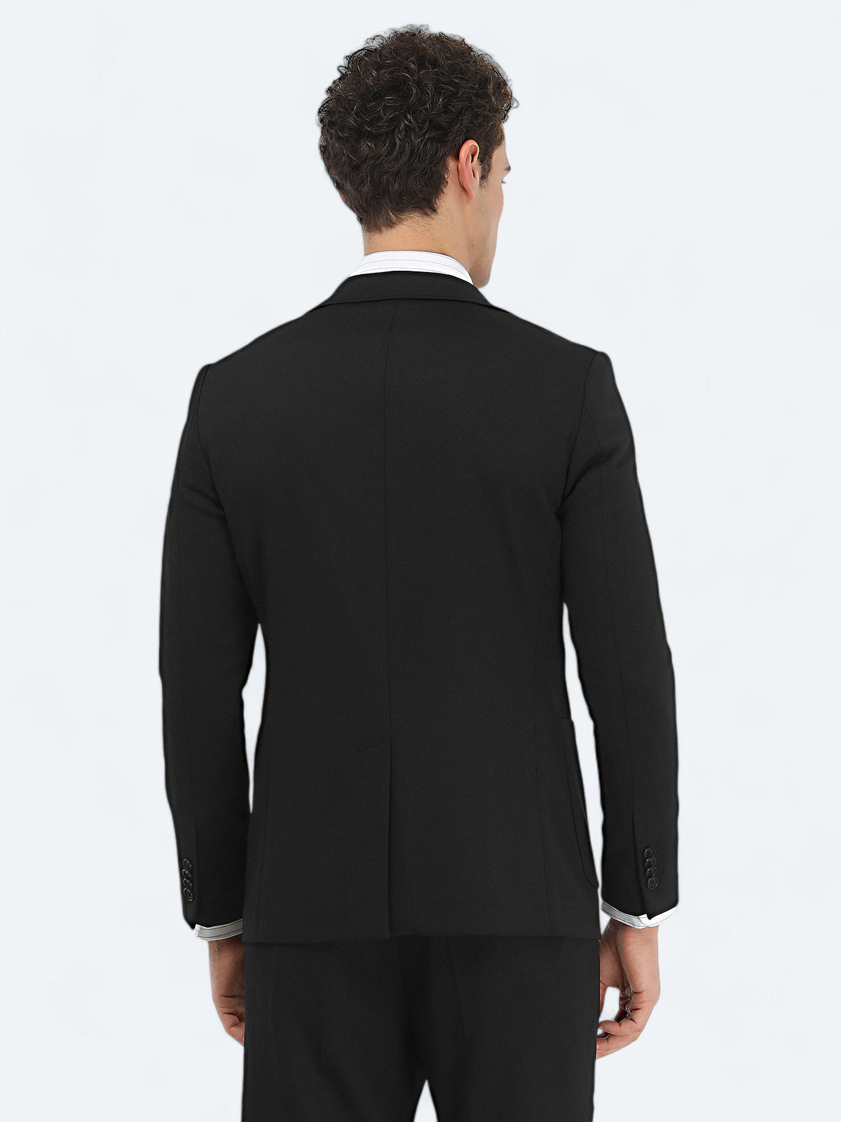 Siyah Düz Slim Fit Örme Takım Elbise