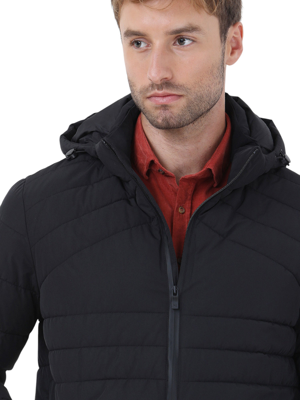 Siyah Regular Fit Kapüşonlu Casual Dokuma Mont