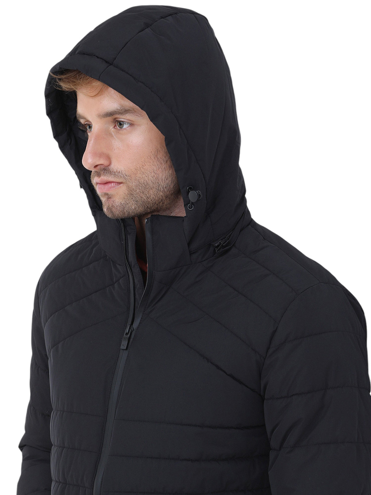 Siyah Regular Fit Kapüşonlu Casual Dokuma Mont