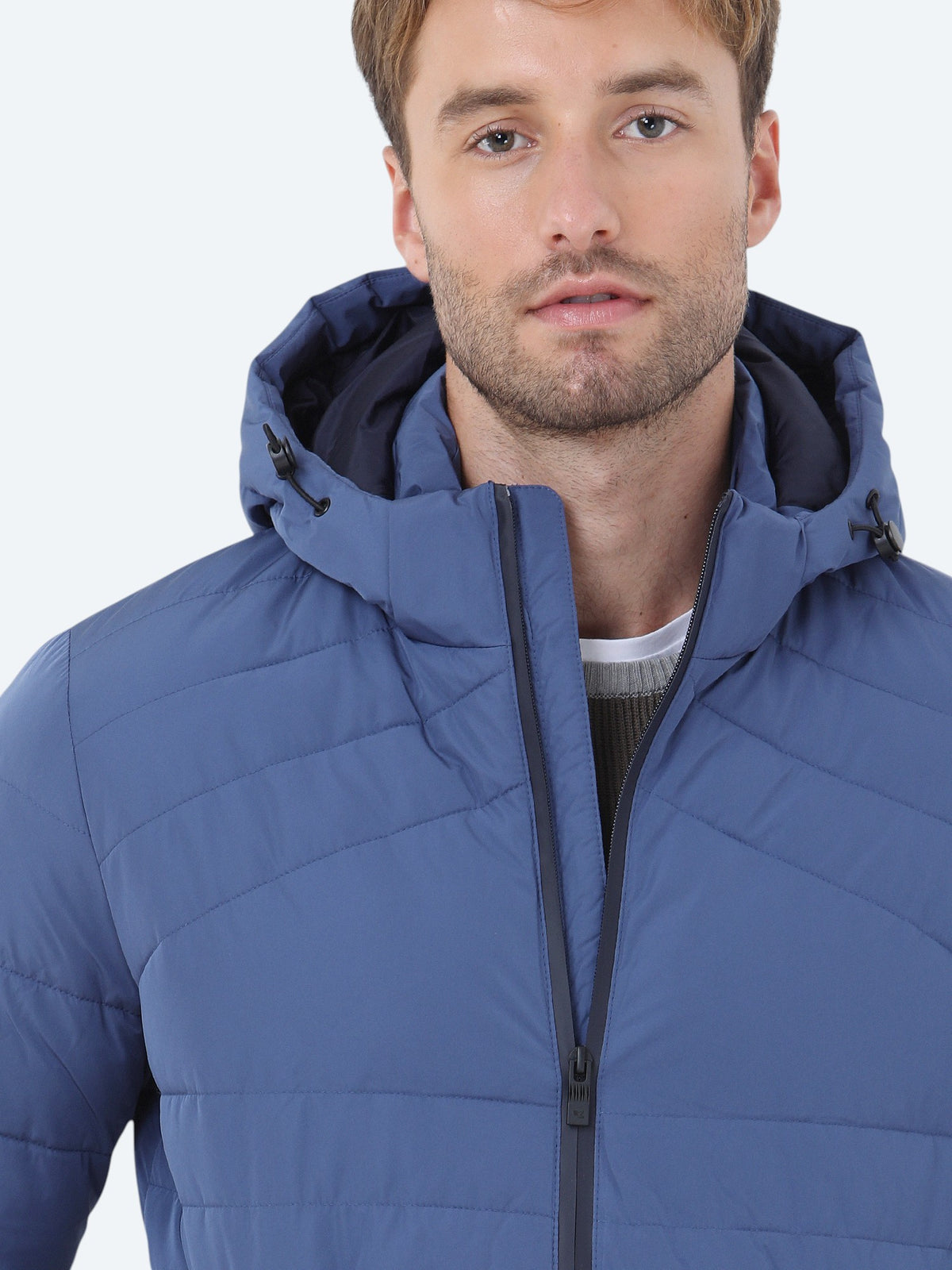 İndigo Regular Fit Kapüşonlu Casual Dokuma Mont