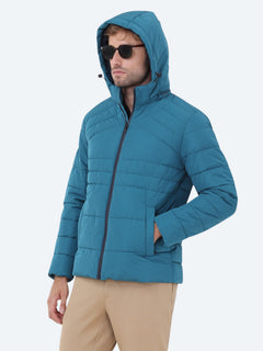 Petrol Regular Fit Kapüşonlu Casual Dokuma Mont