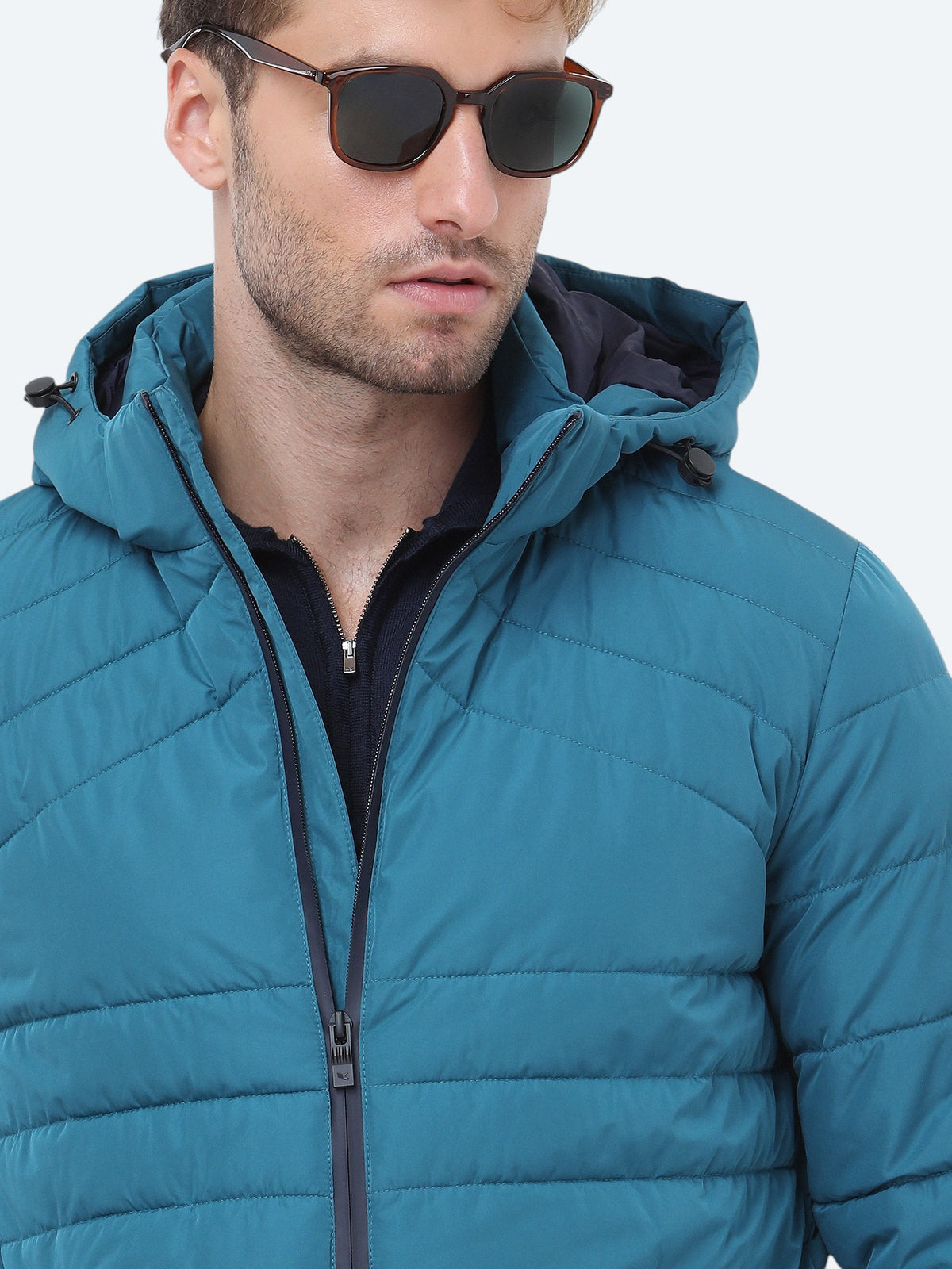 Petrol Regular Fit Kapüşonlu Casual Dokuma Mont