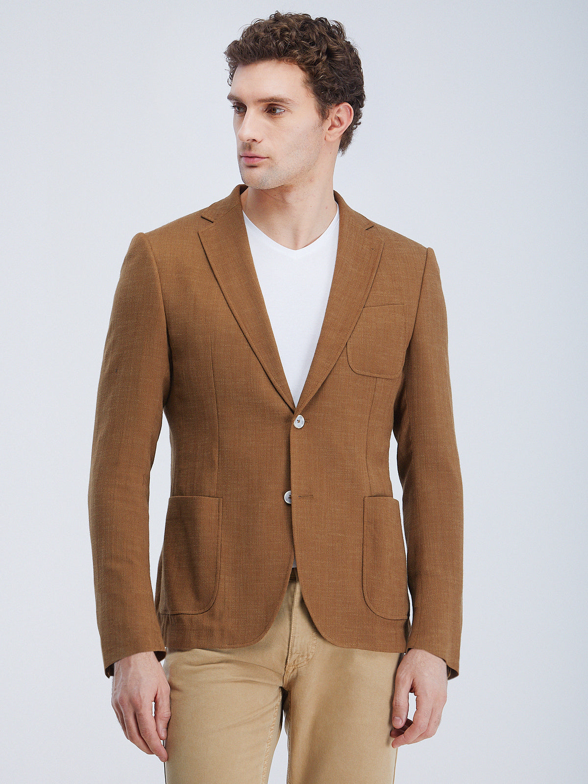 Deve Tüyü Düz Modern Fit Pamuk Karışımlı Ceket