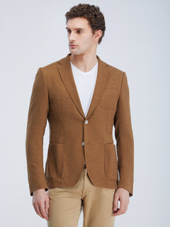 Deve Tüyü Düz Modern Fit Pamuk Karışımlı Ceket