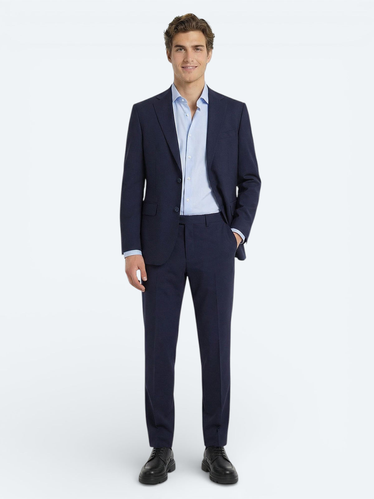 Saks Düz Modern Fit Yün Karışımlı Takım Elbise