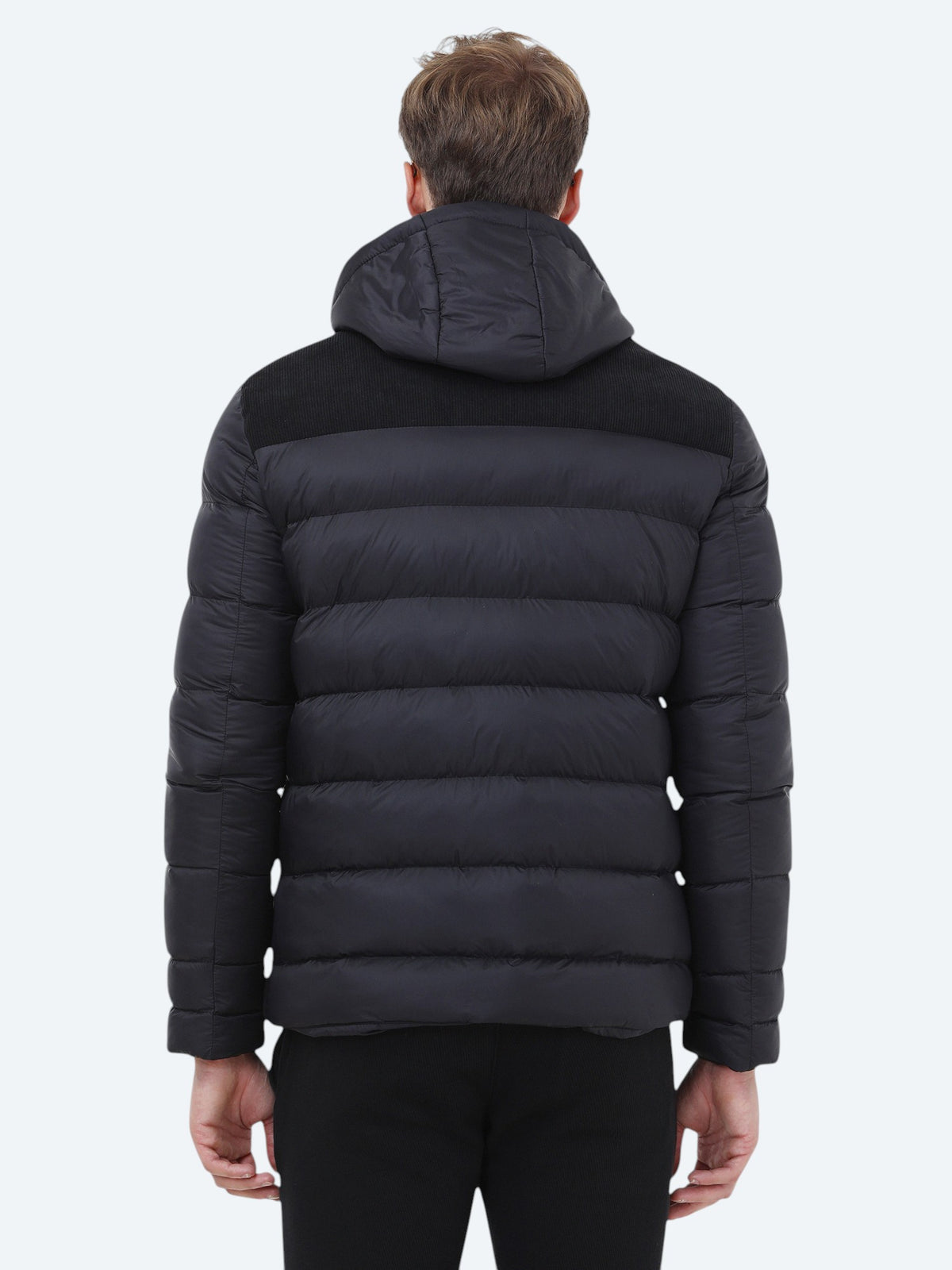 Siyah Regular Fit Kapüşonlu Casual Dokuma Mont