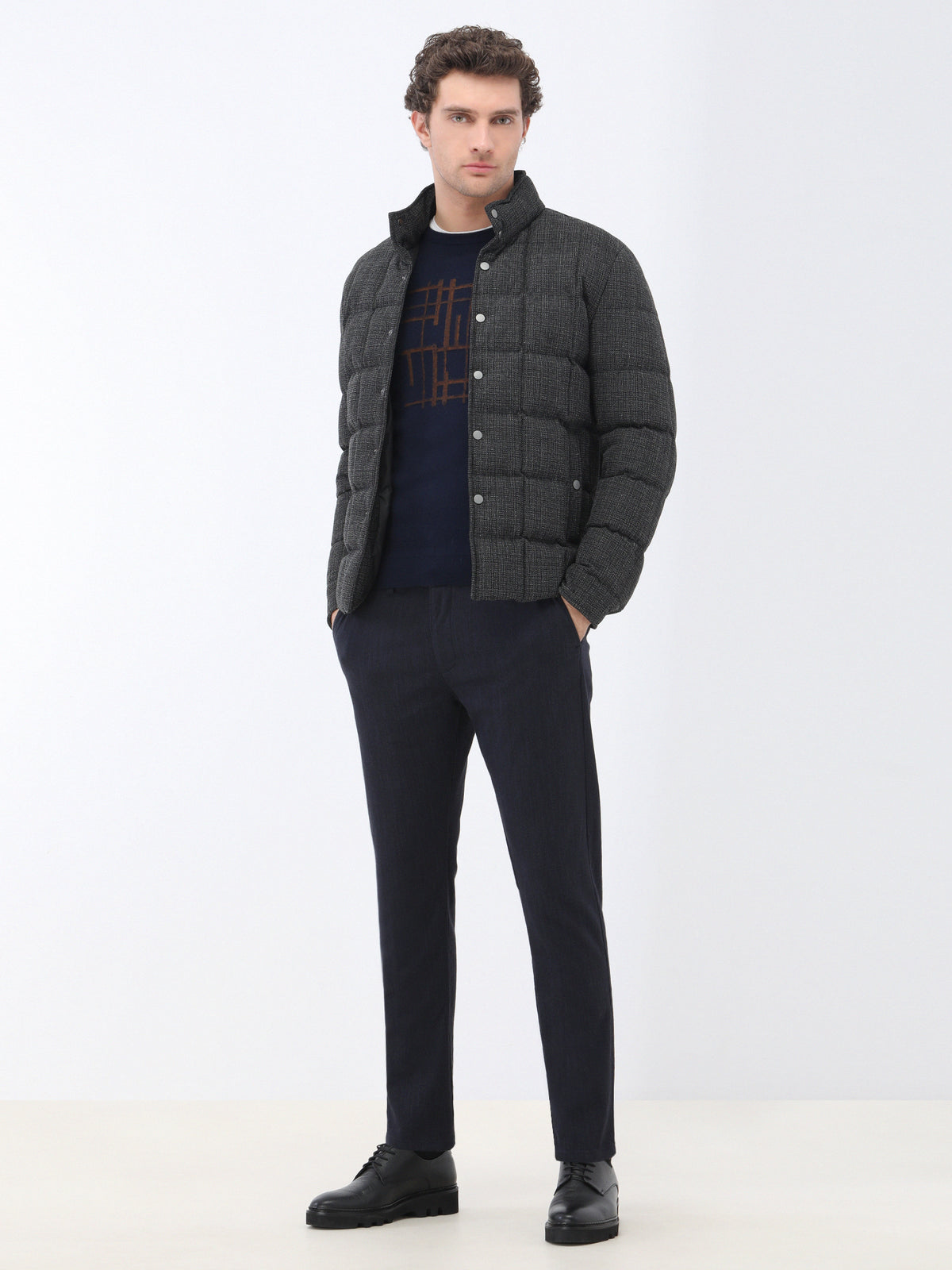 Lacivert Dokuma Jogging Fit Casual Pamuk Karışımlı Pantolon