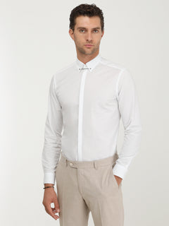 Beyaz Düz Slim Fit Düz Manşet Klasik Yaka Smokin Gömlek