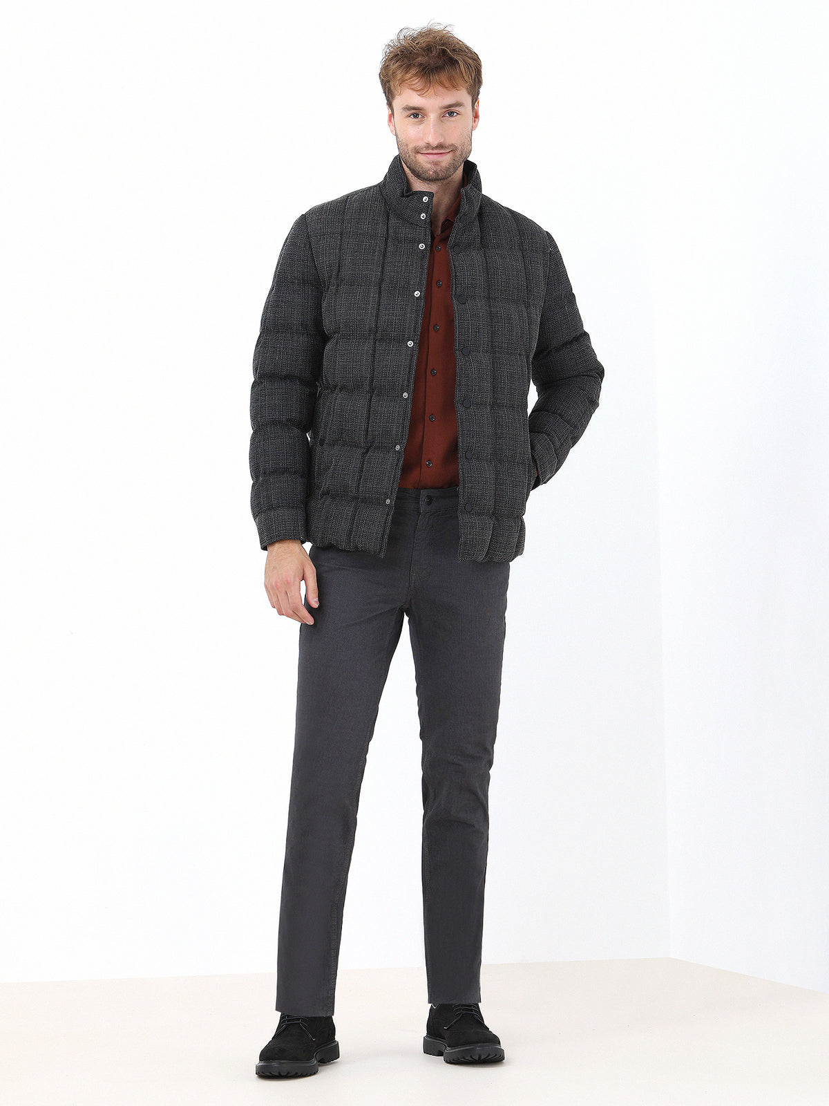 Kiremit Düz Regular Fit Uzun Dokuma Casual Gömlek