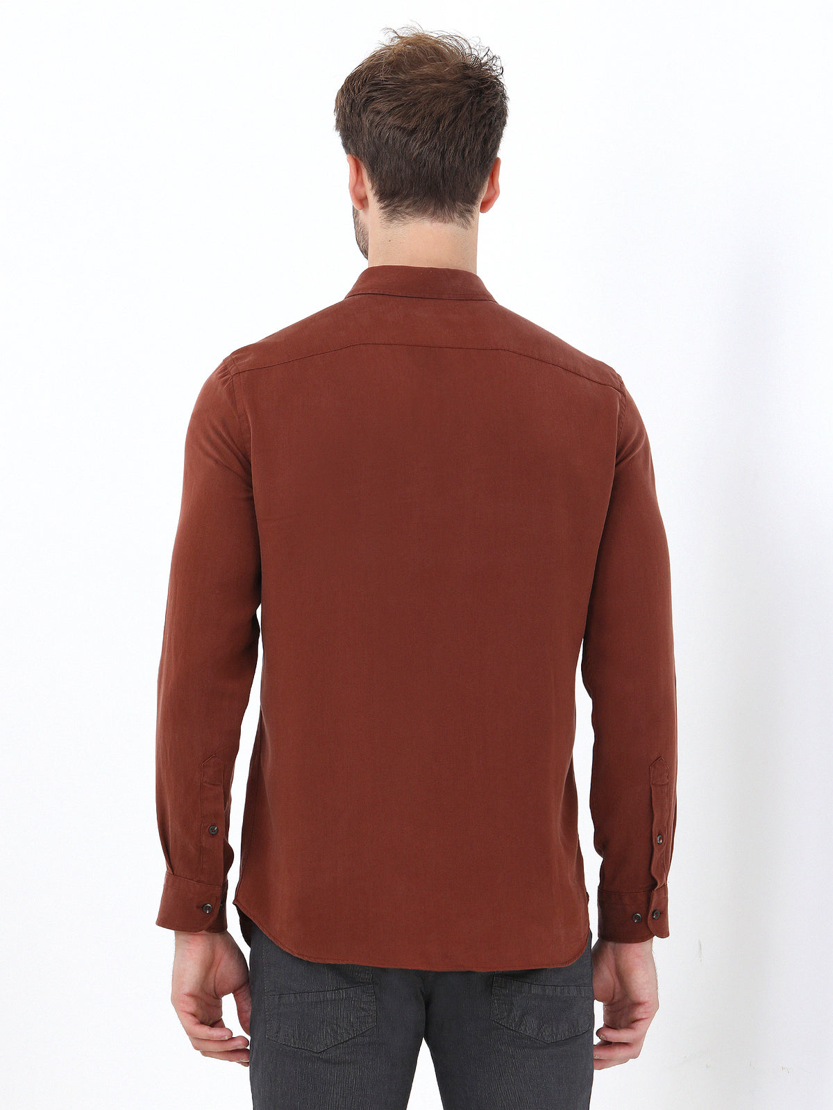 Kiremit Düz Regular Fit Uzun Dokuma Casual Gömlek