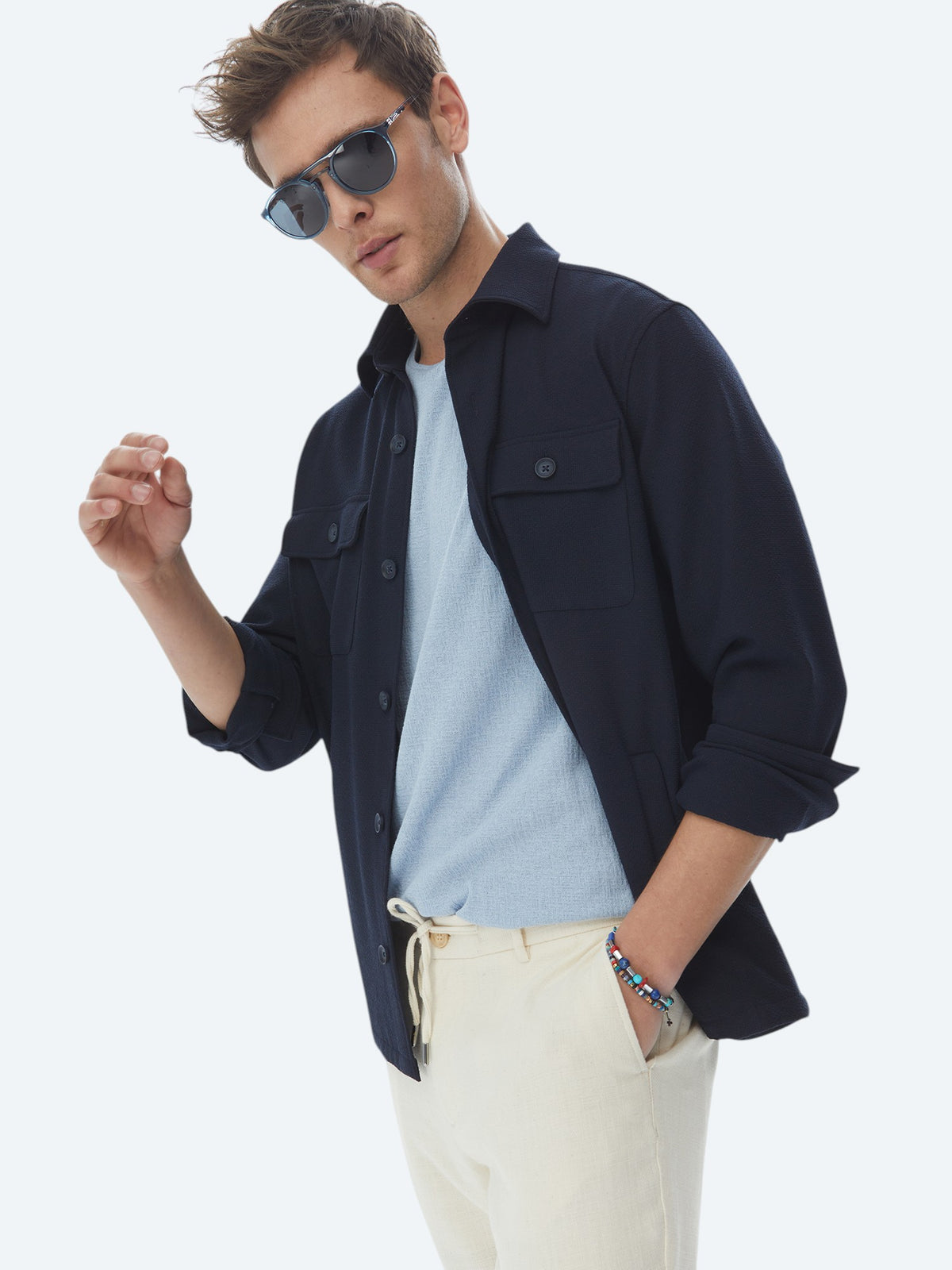 Lacivert Düz Regular Fit Overshırt