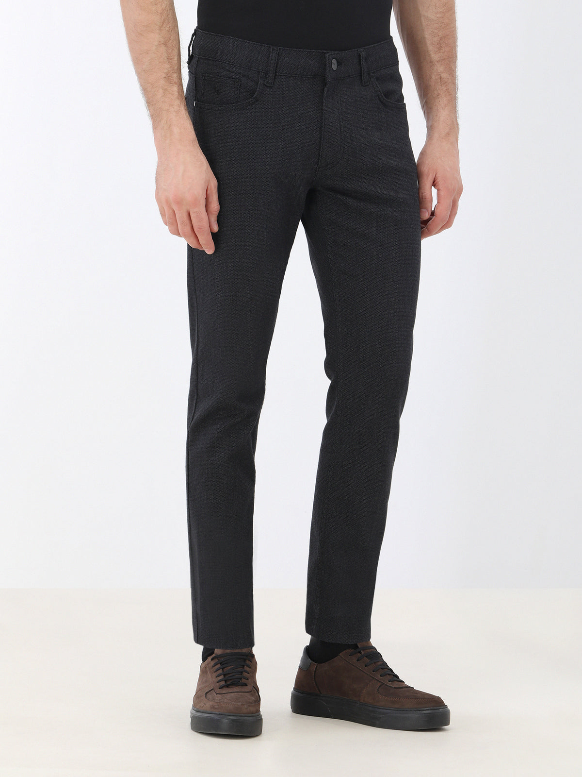 Siyah Dokuma Slim Fit Casual Pamuk Karışımlı Pantolon