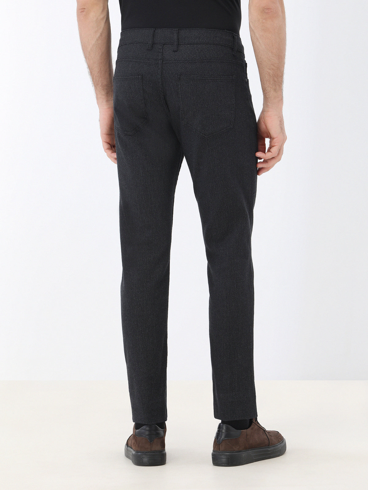 Siyah Dokuma Slim Fit Casual Pamuk Karışımlı Pantolon