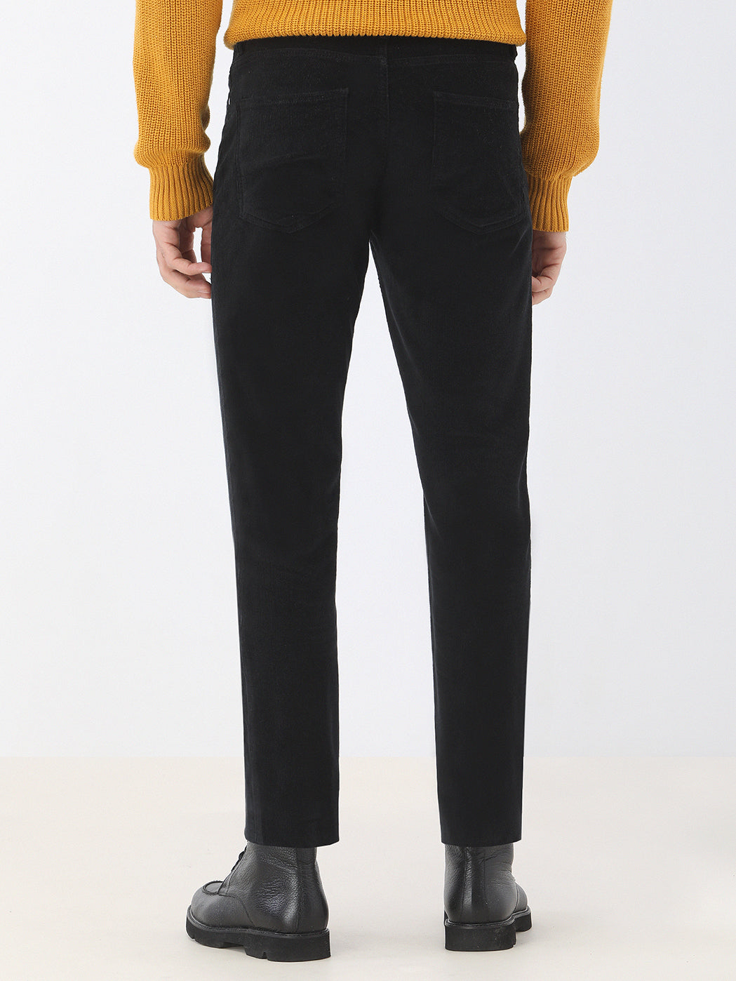 Siyah Dokuma Regular Fit Kadife Casual Pamuk Karışımlı Pantolon