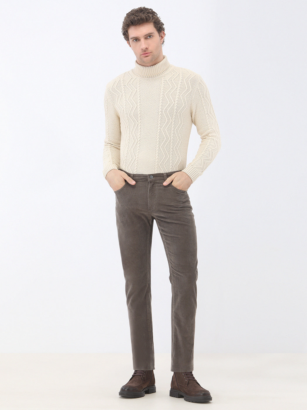 Vizon Dokuma Regular Fit Kadife Casual Pamuk Karışımlı Pantolon