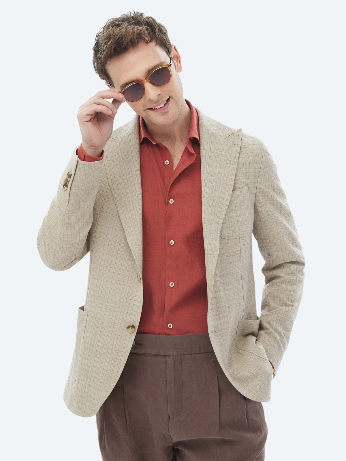 Vizon Kareli Modern Fit Yün Karışımlı Ceket