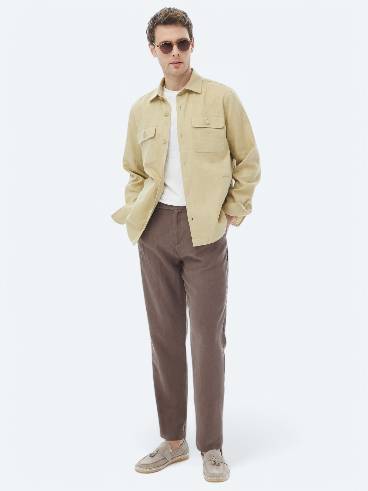 Yağ Yeşili Düz Regular Fit Dokuma Overshirt