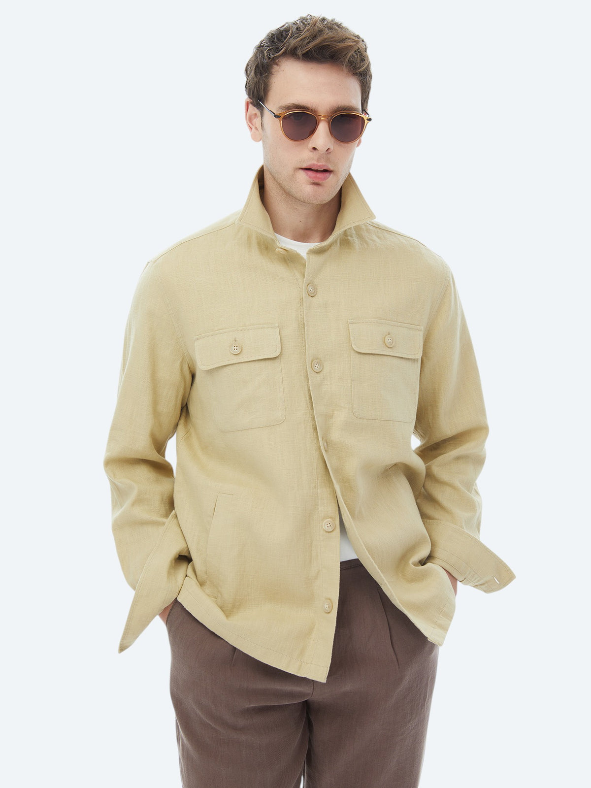 Yağ Yeşili Düz Regular Fit Dokuma Overshirt