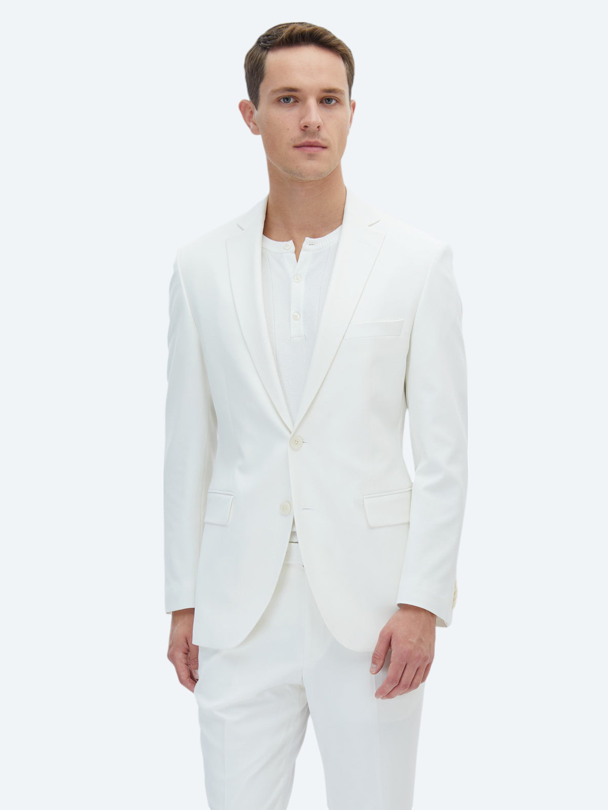 Ekru Düz Slim Fit Takım Elbise