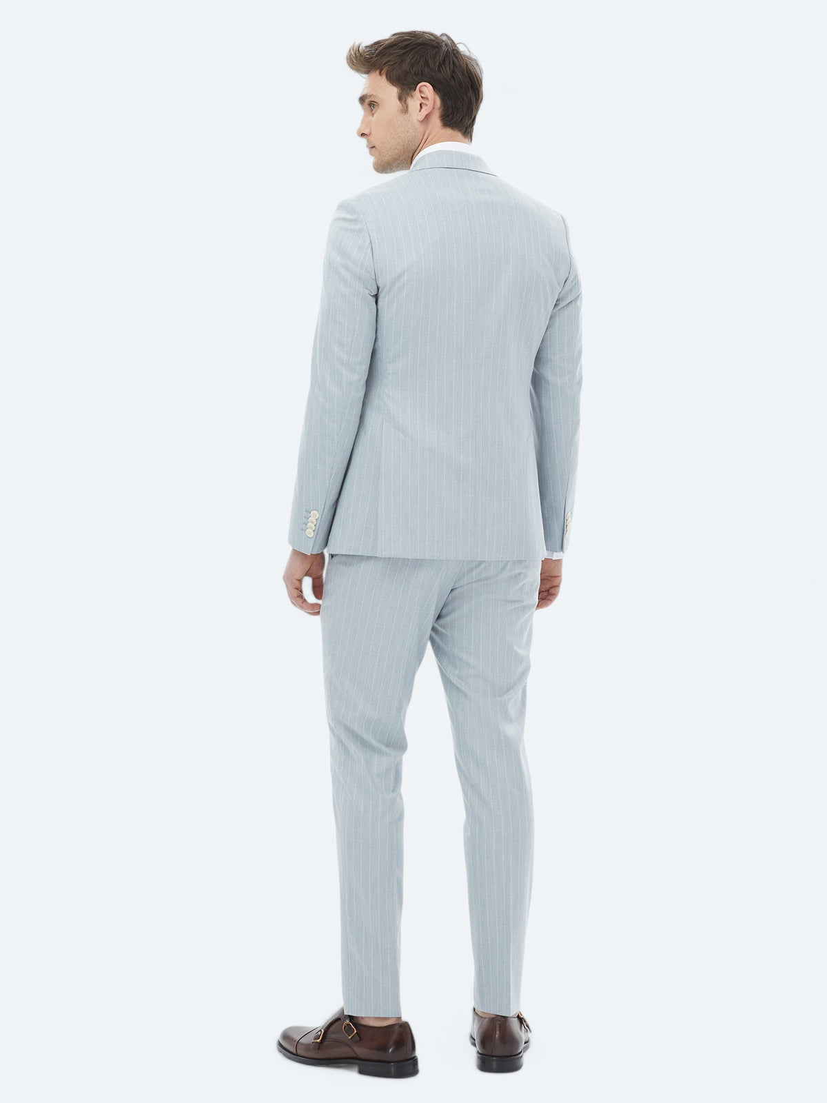 Açık Mavi Çizgili Slim Fit Takım Elbise