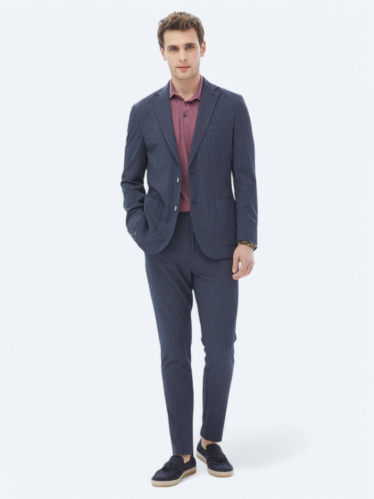 Lacivert Çizgili Modern Fit Takım Elbise